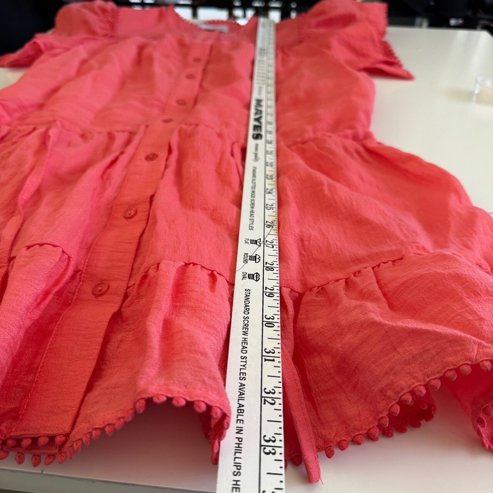 Sabina Musayev Mini Dress Women Medium Pom Pom Trim Ruffle Hem Coral Pink - Picture 13 of 13